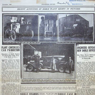 1925 article regarding Doble Steam Motors from "Industrial Review" newspaper