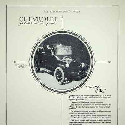1921 advertisement for Chevrolet in "The Saturday Evening Post"