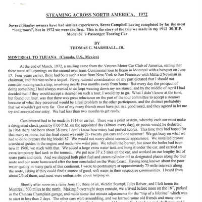 1972 Transcontinental Tour - "Steaming Across America" - Thomas C Marshall, Jr's recollections