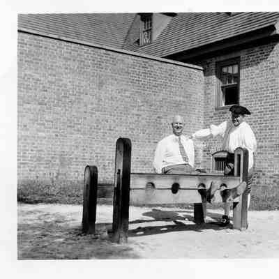 1949 Glidden Tour - Jerry Duryea in the stockade at Colonial Williamsburg (VA)