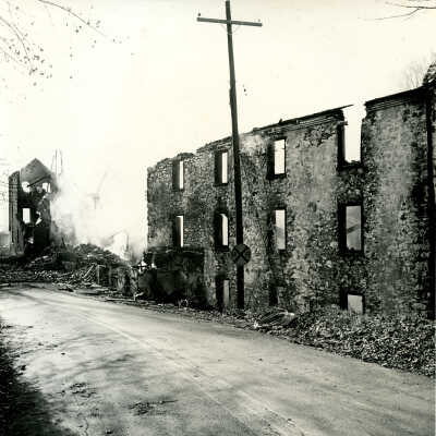 Crowell Tape Mill main building after fire, 1964