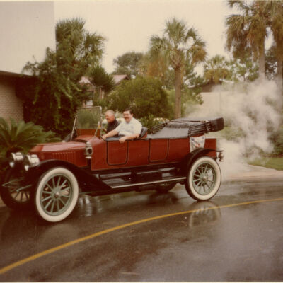 1982 Transcontinental Tour - Thomas C Marshall, Jr., and Bob Reilly in the 1912 Stanley Model 87 at tour end, Jekyll Island, FL