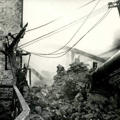Crowell Tape Mill main building after fire, 1964