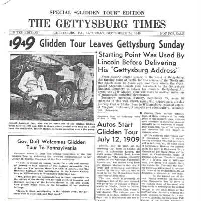 1949 Glidden Tour - excerpt of "The Gettysburg Times" covering the tour
