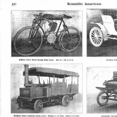 1901 Scientific American excerpt of miscellaneous steam cars on exhibit at a show