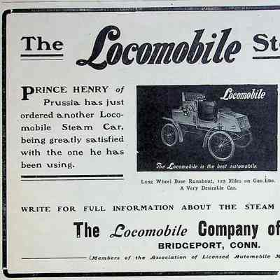 1903 advertisement for Locomobile (steam-powered)