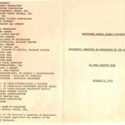 Agenda from the luncheon for the Employer of the Year award, 1970