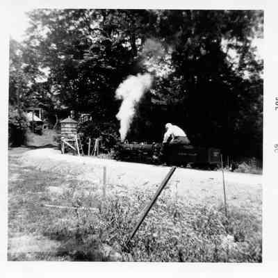 401 running on the Auburn Valley Railroad just prior to first public rides, 1960