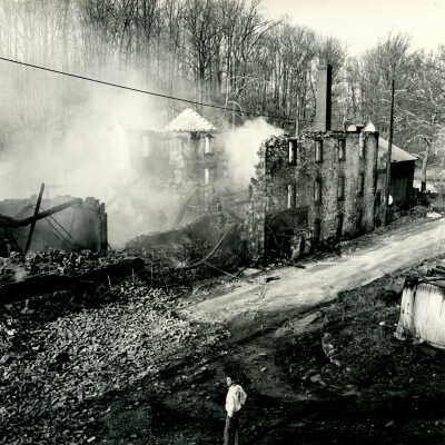 Crowell Tape Mill main building after fire, 1964