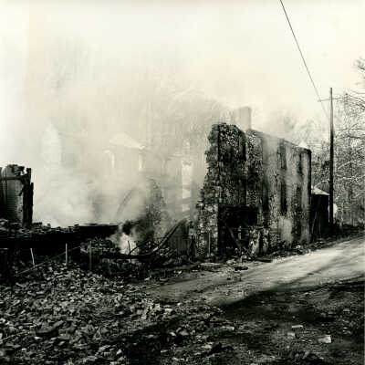 Crowell Tape Mill main building after fire, 1964