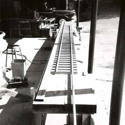Assembly of track sections in the carriage house, 1960