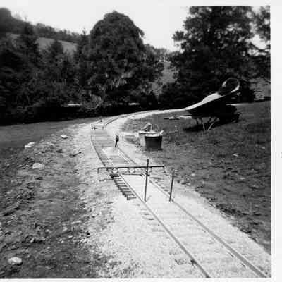 Leveling of the installed railroad section near the front of Auburn Heights, 1960