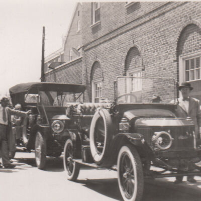 1951 AACA Meet - Thomas C Marshall, Jr, and Homer Kratz with the 1914 Stanley Model 607 and 1912 Stanley Model 87 in the background in Waynesboro, VA