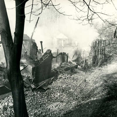 Crowell Tape Mill building after fire, 1964