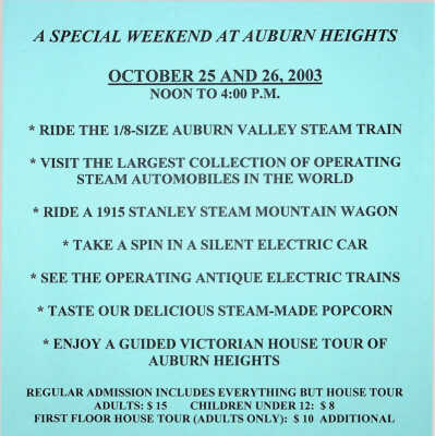 2003 - Weekend at Auburn Heights flyer and volunteer schedule