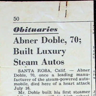 1961 newspaper clipping of the obituary of Abner Doble