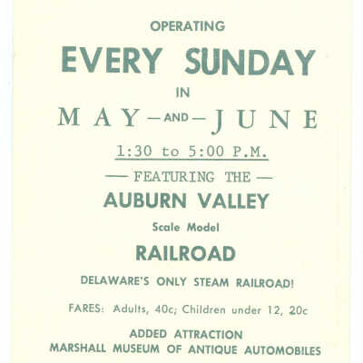 Advertisement for Steamland Delaware and Auburn Valley Railroad 1964