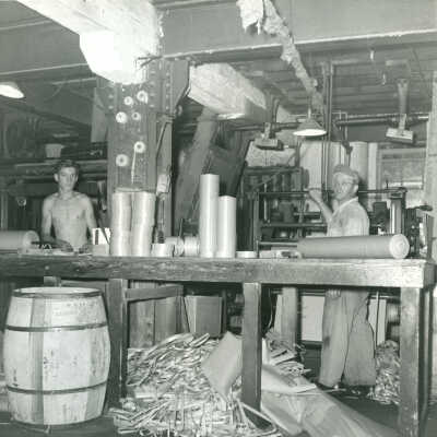Charley Klemski operating the Crowell Tape Mill slitter machine