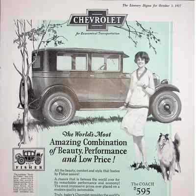 1927 advertisement for Chevrolet in "The Literary Digest"