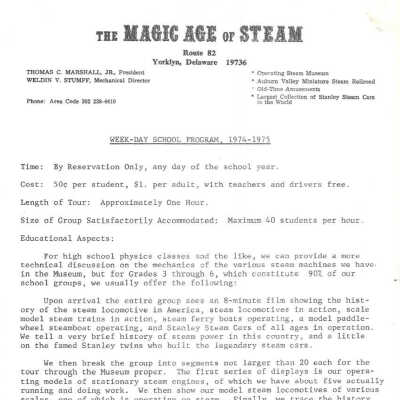 Outreach flyer promoting the Magic Age of Steam, 1974