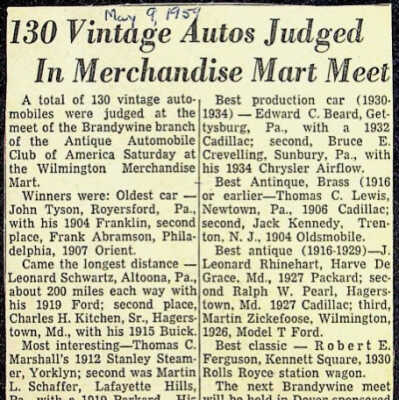 1959 Car Meets - newspaper clipping regarding the Wilmington Merchandise Mart