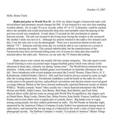 2007 10-15 Weekly News