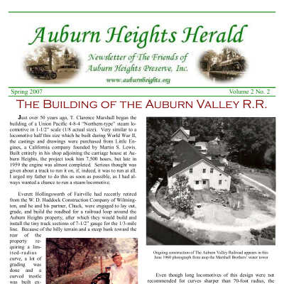 "The Building of the Auburn Valley Railroad" - 2007 Auburn Heights Herald excerpt