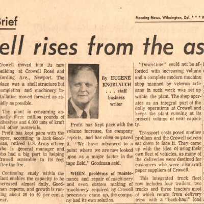 Wilmington Morning News business editorial regarding Crowell Tape, 1968