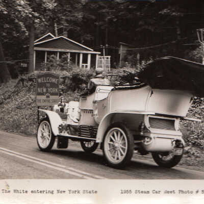 1955 Lakeville, CT Meet - John P Miller's 1907 White Model G White crossing into New York, 1955