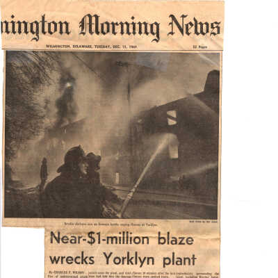 Wilmington Morning News article from the morning after the Crowell Tape Mill fire, 1964