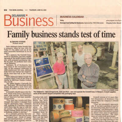 Wilmington News Journal family business profile of Crowell Tape Corporation, 2006
