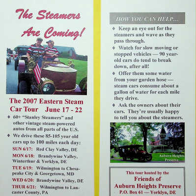 2007 - Eastern Steam Car Tour rack card