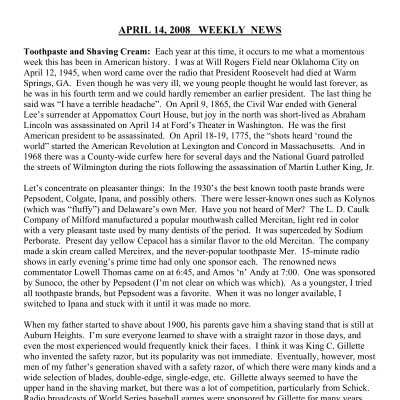2008 04-14 Weekly News