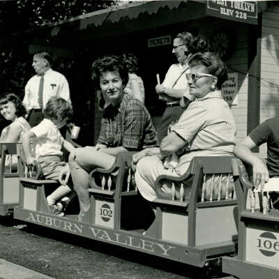 Kids boarding steam train at West Yorklyn Station at the Magic Age of Steam, 1963