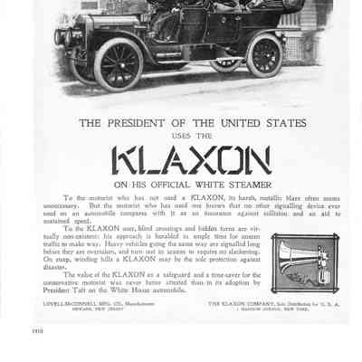 1910 advertisement for Klaxon horn