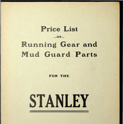 Price List of Running Gear and Mud Guard Parts for Stanley Models B, C, BX, CX, D, DX, E, EX, G, F and H