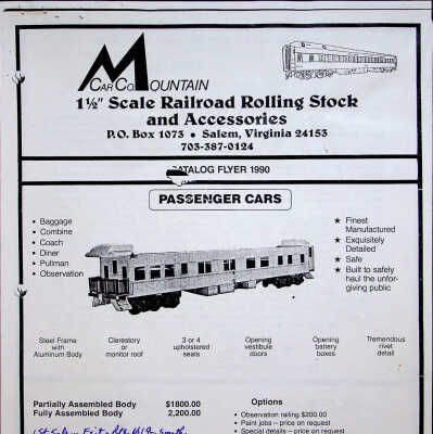 1990 catalog and technical memo from Mountain Car Company