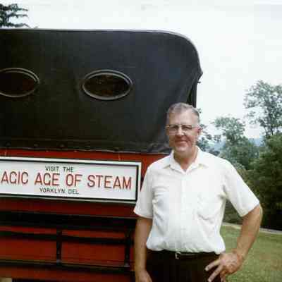 Thomas C Marshall, Jr, with the 1915 Stanley Mountain Wagon at Magic Age of Steam, 1973