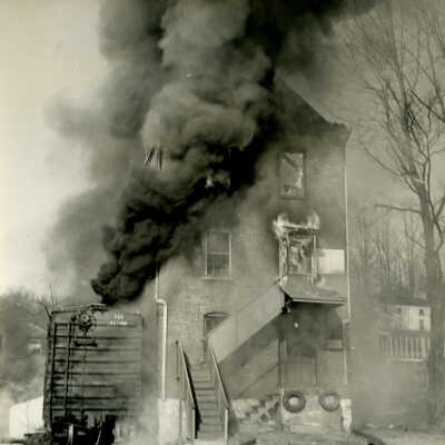 Crowell Tape Mill on fire, 1964