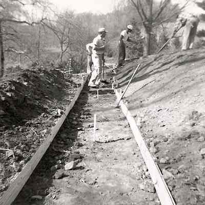 Building of the Auburn Valley Railroad - roadbed prior to ballasting, 1960