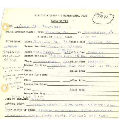 1972 Transcontinental Tour daily log reports