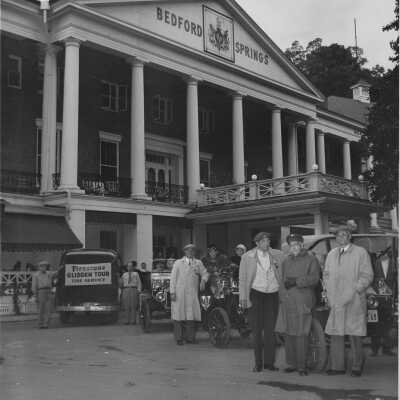 1948 Glidden Tour - Major Augustus Post, CW Kelsey and J Duryea at Bedford Springs Resort, PA, 1948