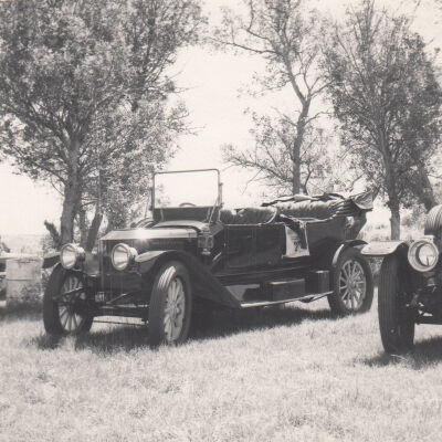 1972 Transcontinental Tour - Roadside picnic west of Baker, MT, 1912 Stanley Model 87 and Ken Pearson's 1911 Lozier