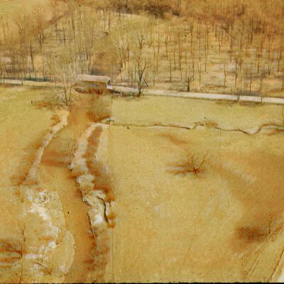 Nelson Aerials - short covered bridge across Red Clay Creek at Ashland, DE (color corrected)