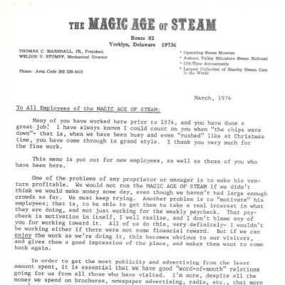 Memo to Magic Age of Steam employees, 1974