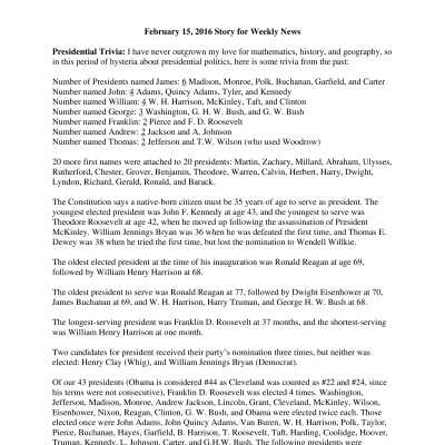 2016 02-15 Weekly News