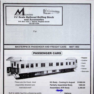 1992 catalog of passenger cars from Mountain Car Company