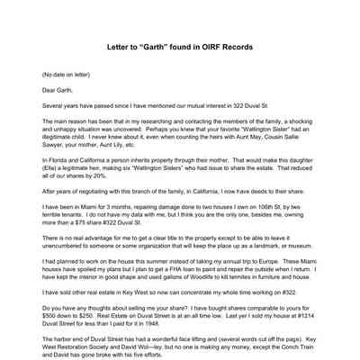 Letter to Garth