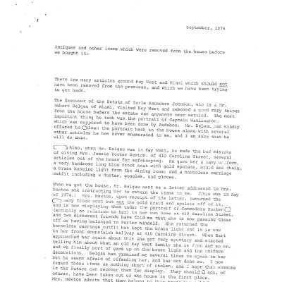 Items Removed from the House September 1974 Letter