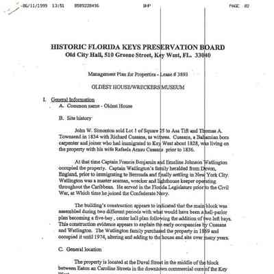 Historic Florida Keys Preservation Board Mgmt Plan
